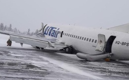 Càng bị lỗi, máy bay nằm sấp bụng trên cánh đồng tuyết ở Nga
