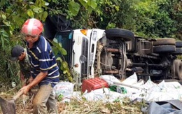 Xe tải lao xuống vực bên đèo Bảo Lộc, hai người thoát chết trong gang tấc