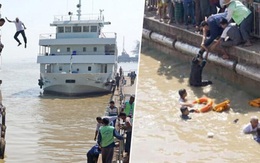 Hình ảnh ấn tượng khi vị thuyền trưởng 60 tuổi không ngần ngại nhảy xuống sông từ độ cao 12m để giải cứu người phụ nữ sắp chết đuối