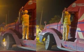 Chạy vào đường cấm, tài xế xe đầu kéo chống lệnh kiểm tra, tông đổ xe CSGT