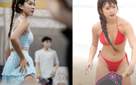 Em Kim "vén váy" lại gây tranh cãi dữ dội khi diện bikini chơi pickleball