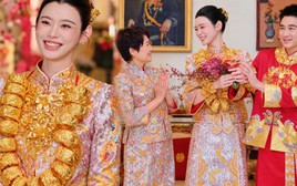 Dâu hào môn Hề Mộng Dao khoe lại ảnh cưới, gây sốc với bộ long phụng dát vàng mất 3600 giờ hoàn thiện và 22 chiếc vòng tay long phụng