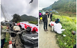 Dù lượn gặp sự cố tại Quản Bạ, rơi trúng ô tô làm vỡ kính chắn gió