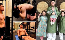 Bố đơn thân nghìn tỷ nhà bầu Hiển khoe cơ bắp cực phẩm ngày tết, diện áo dài bế con lại được khen khéo chăm