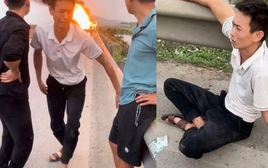 Tài xế xe tải quỳ sụp bật khóc khi chứng kiến hơn chục xe máy đang chở ra Hà Nội hóa tro tàn giữa cao tốc