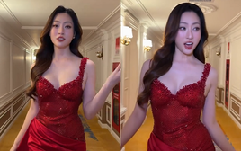 Lương Thùy Linh đi dọc hành lang, vẫn xinh đẹp rực rỡ