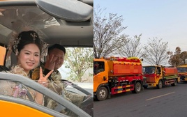 Xôn xao đám cưới rước dâu bằng 9 xe hút bể phốt, sự thật phía sau khiến ai cũng ngỡ ngàng