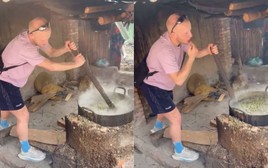 Khách Tây nấu cám lợn ở Hà Giang, vừa khuấy vừa nếm thử khiến dân mạng cười bò
