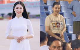 Lộ diện nhan sắc qua "cam thường" của Hoa khôi ĐH Vinh khi ra sân cổ vũ đội trưởng ĐT Việt Nam
