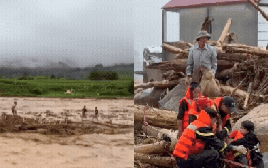 Clip lũ quét cuồn cuộn ở Lai Châu, lực lượng cứu hộ căng dây vượt dòng nước xiết đưa nạn nhân vào bờ