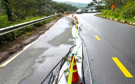 Vết nứt dài 50m lan rộng gần nửa mặt đường trên đèo Mimosa ở Đà Lạt