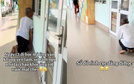 Xúc động clip 'cục vàng' đi mẫu giáo đã 3 ngày, ông vẫn dán mắt vào cửa lớp