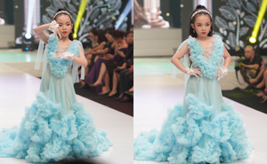 Mẫu nhí Trần Quách Thiên Kim mặc đầm công chúa, tự tin catwalk