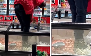 Nữ nhân viên siêu thị khiến dân mạng phẫn nộ vì đạp lên thực phẩm chỉ để dán tờ quảng cáo