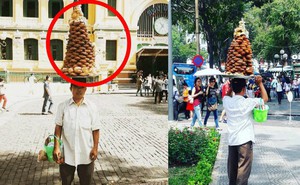 Người đàn ông đội chồng bánh lạ dạo quanh nhà thờ Đức Bà Sài Gòn và câu chuyện mưu sinh xúc động