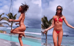 Siêu mẫu nội y Izabel Goulart mặc bikini nhảy dây trên biển gây 'sốt'