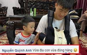 Duy Mạnh vừa địu con vừa tất bật giúp vợ đóng hàng, Quỳnh Anh nhìn còn thấy thương