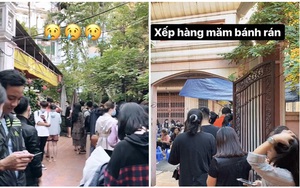 Cảnh dòng người xếp hàng đông kín đợi thưởng thức món bánh rán mặn “huyền thoại” ở Hà Nội gây xôn xao, có gì mà hot tới vậy?