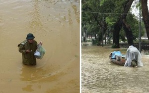 Thầy Hiệu trưởng chèo đò, lội nước mang cơm cho sinh viên đang sống giữa tâm lũ