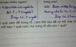 Toán lớp 2 có đáp án siêu dễ: 'Có 5 quả cam. Làm sao chia đều 5 bạn, mỗi bạn 1 quả, nhưng trong rổ vẫn còn 1 quả?'