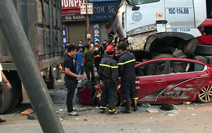 Ôtô con bị xe container chèn qua, 3 người chết, 1 người bị thương