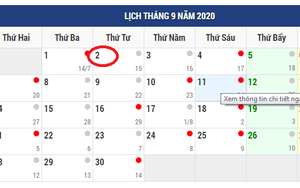 Lịch nghỉ Lễ dịp Quốc khánh 2/9/2020