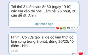 Cô giáo thông báo lịch thi online vào buổi tối, tiện tay gửi kèm 1 dòng tin nhắn làm tụi học trò tức anh ách