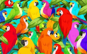 Thách thức thị giác 3 giây: Đố bạn tìm ra con tắc kè hoa trong đàn vẹt nhiều màu sắc