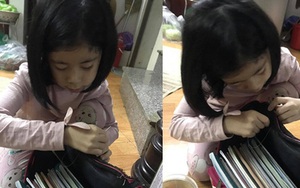 Cô bé 6 tuổi tự khâu cặp sách bị hỏng, nghe người mẹ giải thích mới thấy đáng yêu quá chừng!