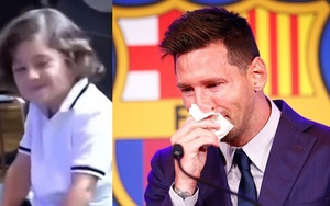 Biểu cảm trái ngược của các con Messi khi bố bật khóc