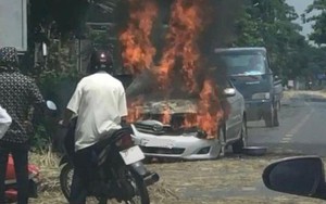 Ô tô đang chạy trên đường bất ngờ bốc cháy, gia đình 4 người may mắn thoát nạn