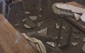 Vữa trần nhà rơi trúng khiến 2 học sinh bị thương