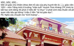 Giáo viên bị tố bắt học sinh đứng 45 phút vì mâu thuẫn tiền "tài trợ giáo dục", Hiệu trưởng nói gì?