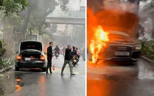 Xe Audi bốc cháy dữ dội trên đường phố Hà Nội