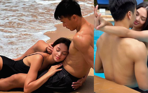 Bùi Tiến Dũng và vợ Tây ôm ấp thân mật bên bờ biển