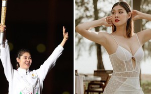 Vẻ đẹp 'bốc lửa' của nữ vận động viên Campuchia bay lên đốt đuốc khai mạc SEA Games 32