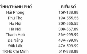 10 biển số ngũ quý, tứ quý ở Hà Nội, TPHCM và 8 tỉnh, thành phố được chọn đấu giá lần đầu ngày 22/8