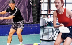 Biểu cảm "khó đỡ" của Cường Seven khi cùng chị đẹp Ngọc Anh chơi pickleball