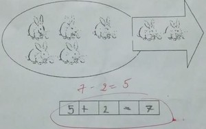 Học sinh lớp 1 làm phép tính "5 + 2 = 7" bị giáo viên gạch đỏ, xem đáp án cuối cùng của cô ai cũng sốc!