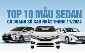 Top 10 mẫu sedan có doanh số cao nhất tháng 11/2024