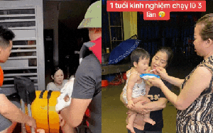 Thương lắm những bé con giữa biển nước lũ: Có bé mới 1 tuổi đã 3 lần chạy lũ, có bé còn quấn tã "đỏ hỏn" đã phải đã cùng mẹ vượt qua giông bão