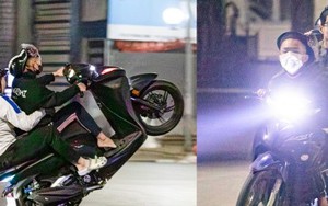 Quái xế kẹp 4, bốc đầu, rú ga kinh hãi trên phố Hà Nội giữa đêm khuya