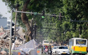 Toàn cảnh hiện trạng đường Đê La Thành sau khi được giải toả để xây đường vành đai 1