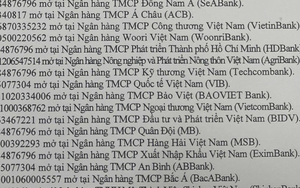 Người từng giao dịch với 27 tài khoản ngân hàng mở tại Agribank, Vietcombank, VietinBank, BIDV, MB, Techcombank... sau đây khẩn trương báo công an