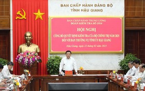 Công bố quyết định kiểm tra của Bộ Chính trị đối với Ban Thường vụ Tỉnh ủy Hậu Giang