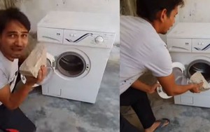 Nam thanh niên thả hòn đá lớn vào máy giặt, diễn biến tiếp theo khiến hàng triệu người "thót tim"