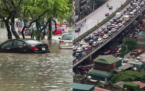 Toàn cảnh một buổi sáng "không tưởng" ở Hà Nội: Nước ngập đến thắt lưng, người dân vật lộn di chuyển giữa phố phường
