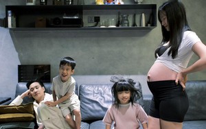 Trâm Anh mang thai lần 3, zoom cận biểu cảm của JustaTee và 2 nhóc tỳ khiến MXH bùng nổ