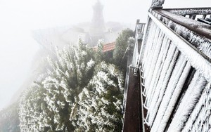 Nhiệt độ giảm xuống -3°C rạng sáng, băng giá phủ trắng đỉnh Fansipan