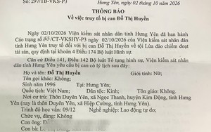 Truy tố, yêu cầu Đỗ Thị Huyền SN 1996 đến công an đầu thú